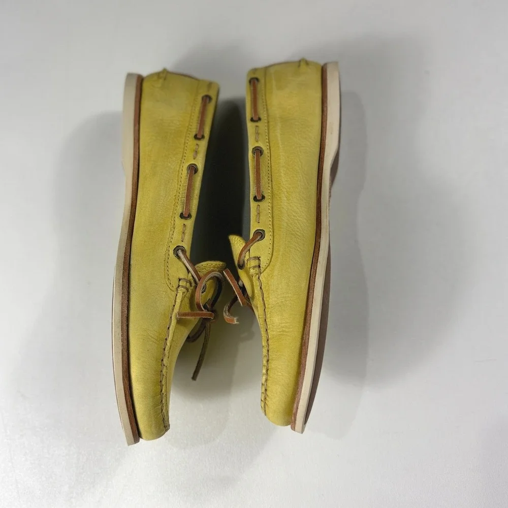 Frye Quincy Tie Yellow Leather Boat Shoes Loafers Mens Size 10M 72548